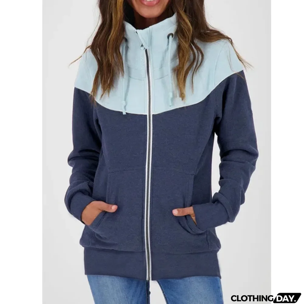Fall Winter Women's Casual Long Sleeve Fleece Zip High Neck Sweatshirt