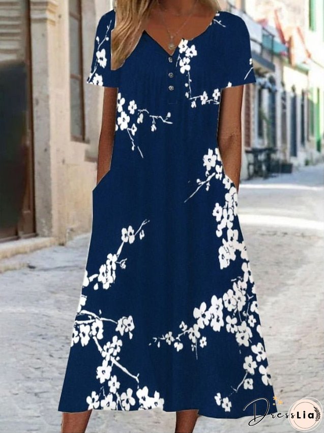Casual Dress A Line Dress Summer Dress Floral Paisley Pocket Print V Neck Midi Dress Fashion Modern Daily Holiday Short Sleeve Regular Fit White Cream Blue Summer Spring S M L XL XXL for Women
