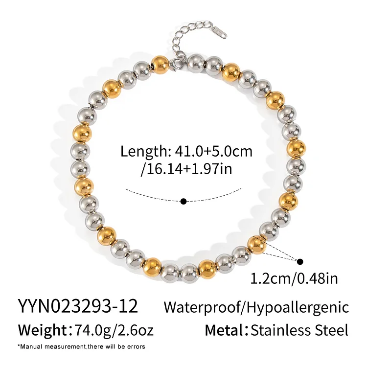 Round Bead Necklace with Gold and Silver Colours