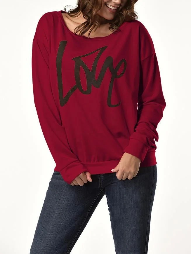 LOVE Print One Shoulder Pullover Sweatshirt