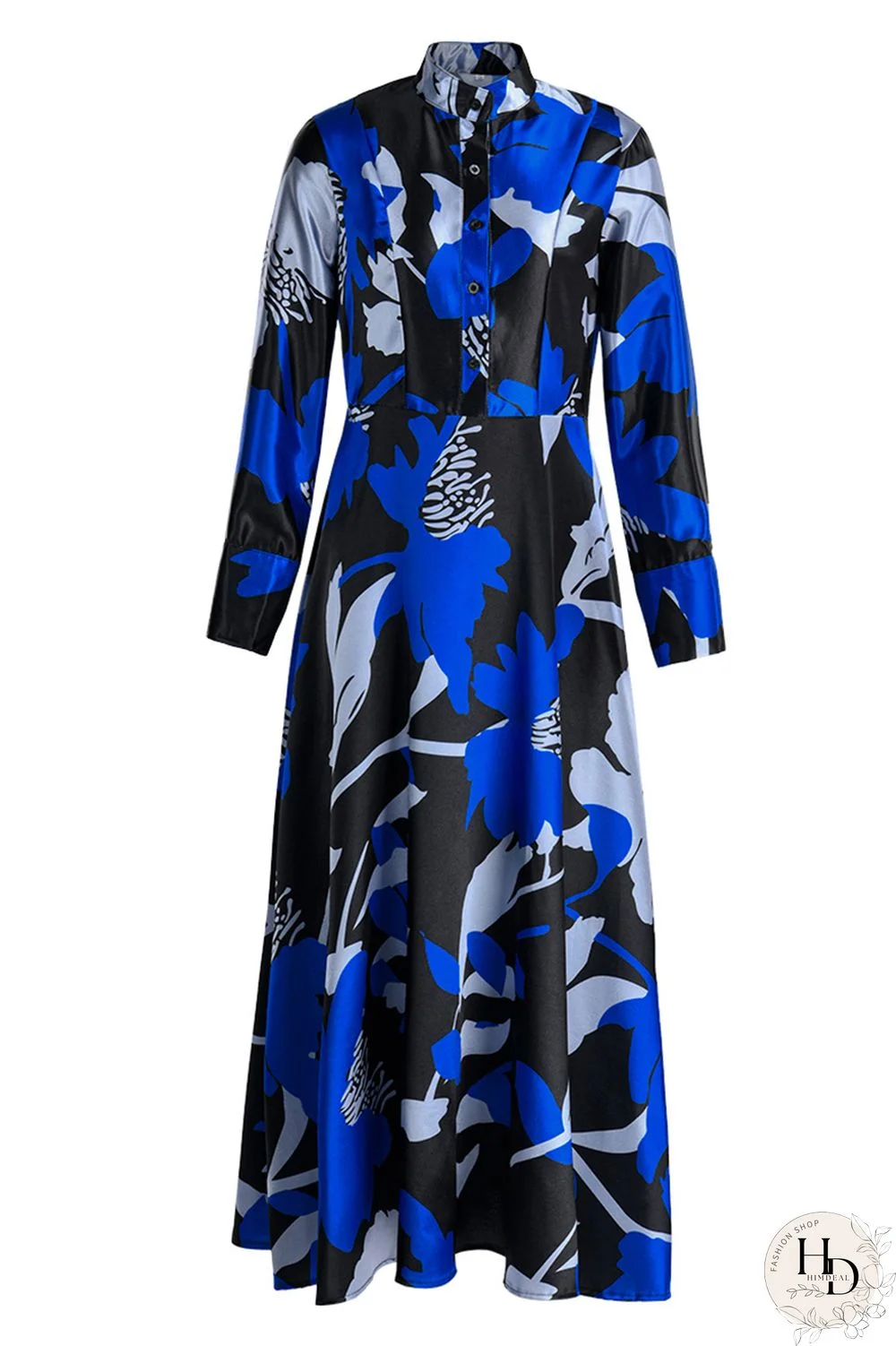 Red Fashion Print Basic Turndown Collar Long Sleeve Dresses