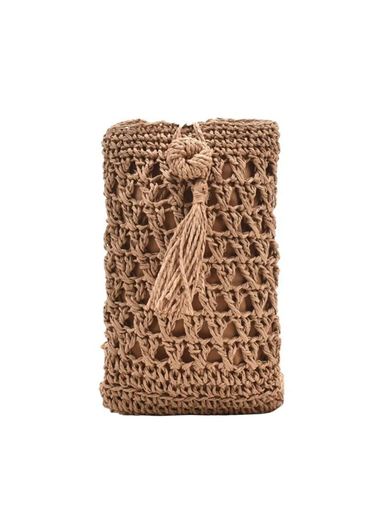 Vacation Travel Straw Woven Purse Women Mini Shoulder Crossbody Phone Bag