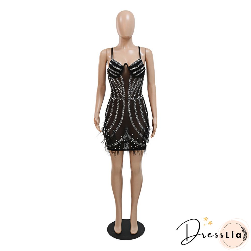 Diamonds Hot Drill Spaghetti Strap Party Dresses