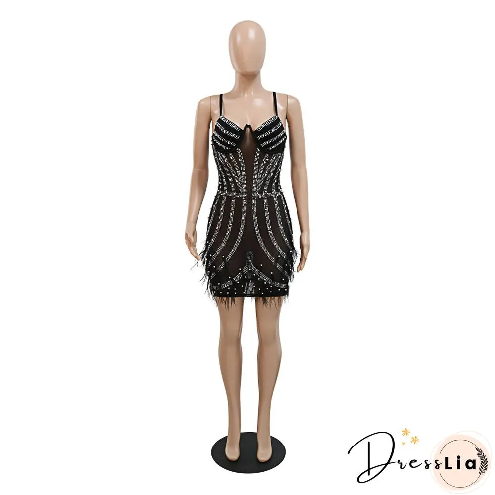 Diamonds Hot Drill Spaghetti Strap Party Dresses