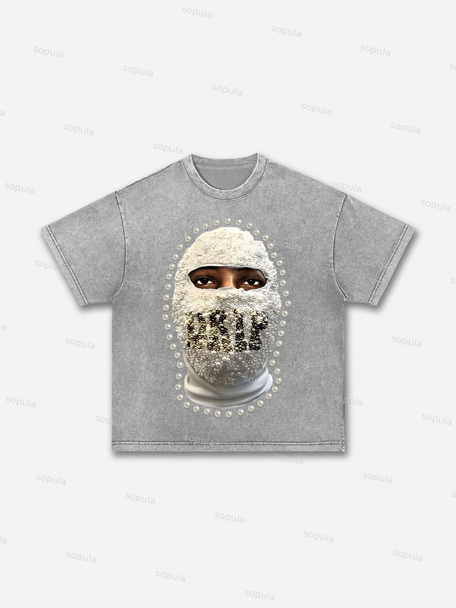 'drip' Street Gang Pearl Mask Graphic Acid Wash T-shirt