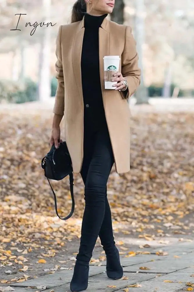 Ingvn - Stand-Up Collar Elegant Coat (6 Colors) Khaki / S Outerwear