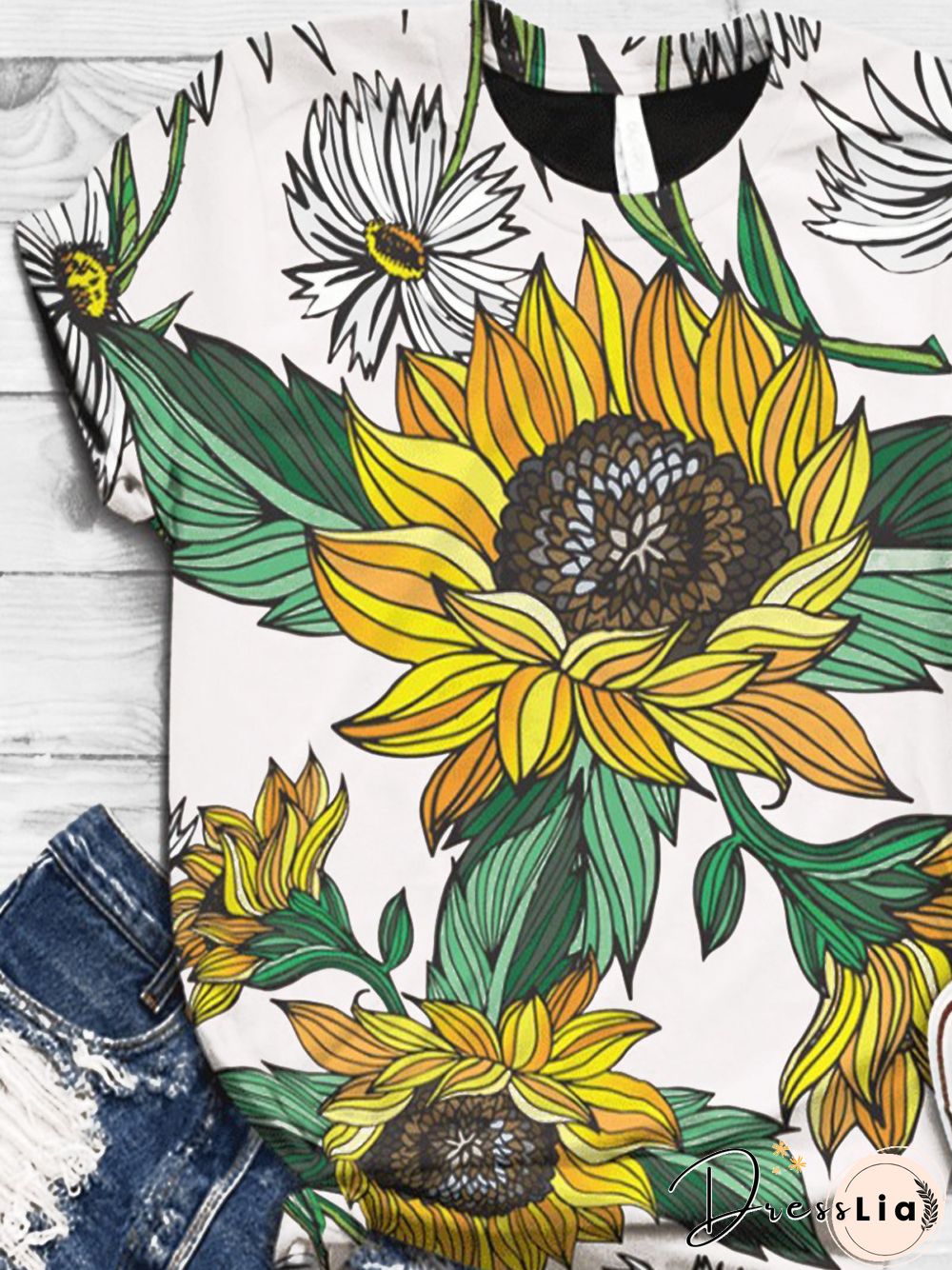 White Short Sleeve Floral Casual Crew Neck T-shirt