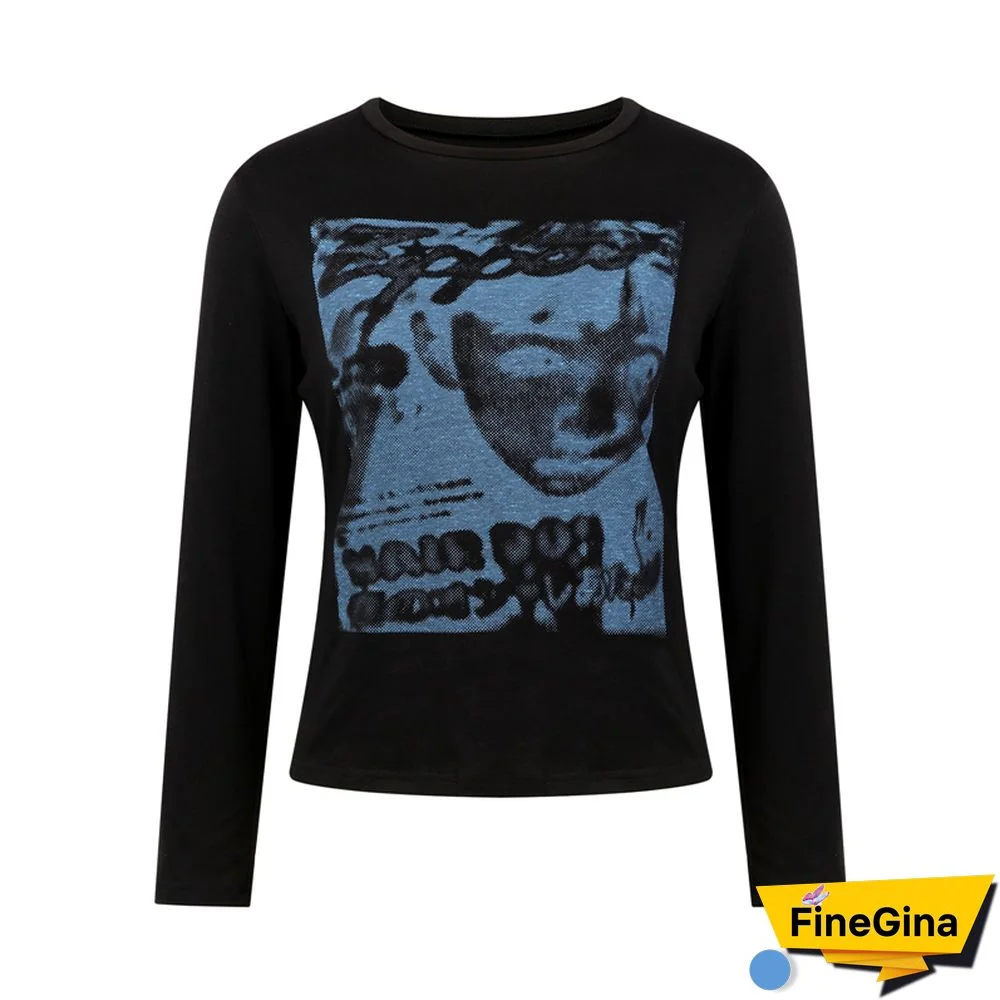 Gothic Portrait Print T-shirt Aesthetic Short Sleevle Sweats Tees Harajuku Streetwear White Crop Top Women Clothes