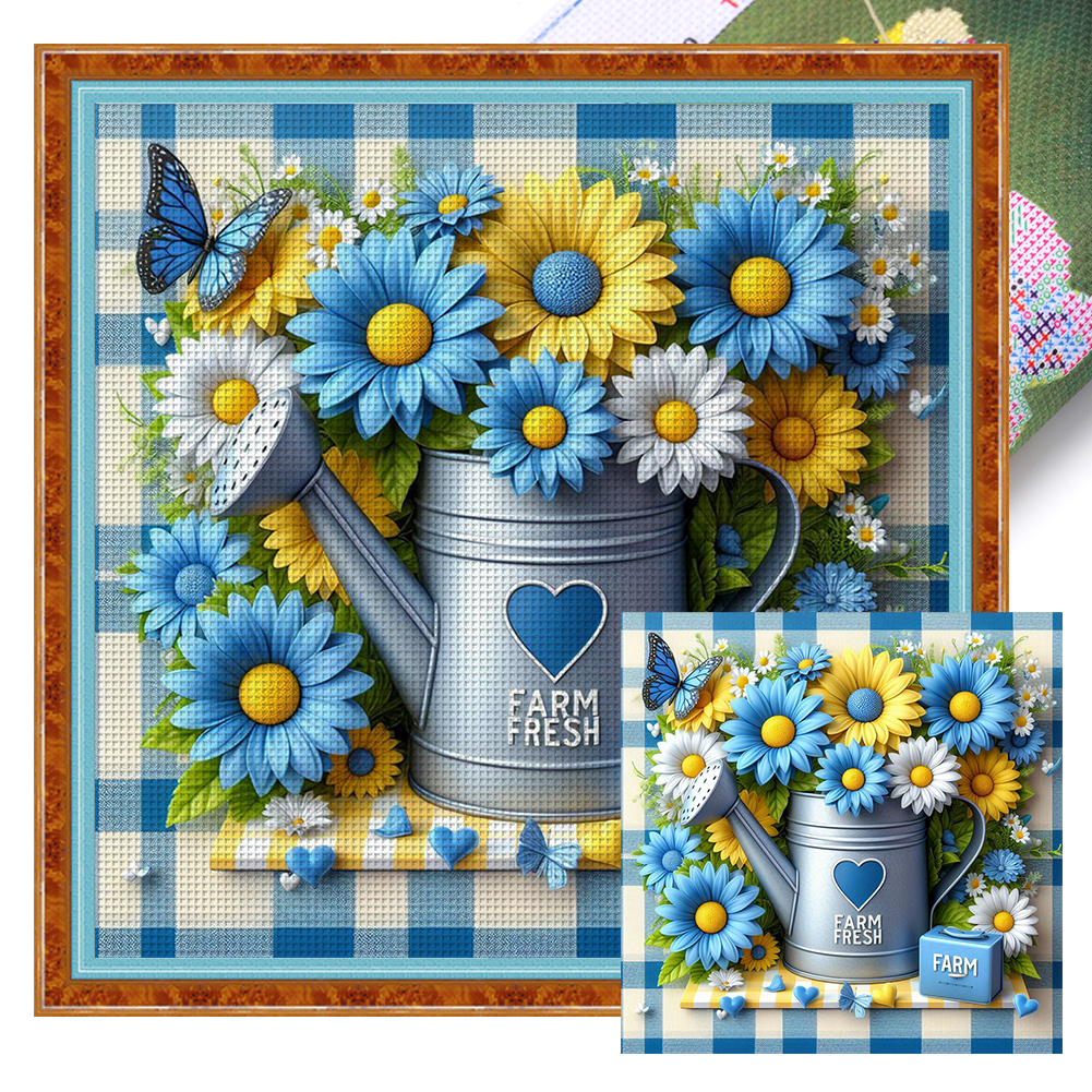 Flowers In Bucket Full 11CT Pre-stamped Canvas(40*40cm) Cross Stitch