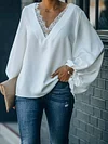 Lace Split-Joint Batwing Sleeves Shirts Tops
