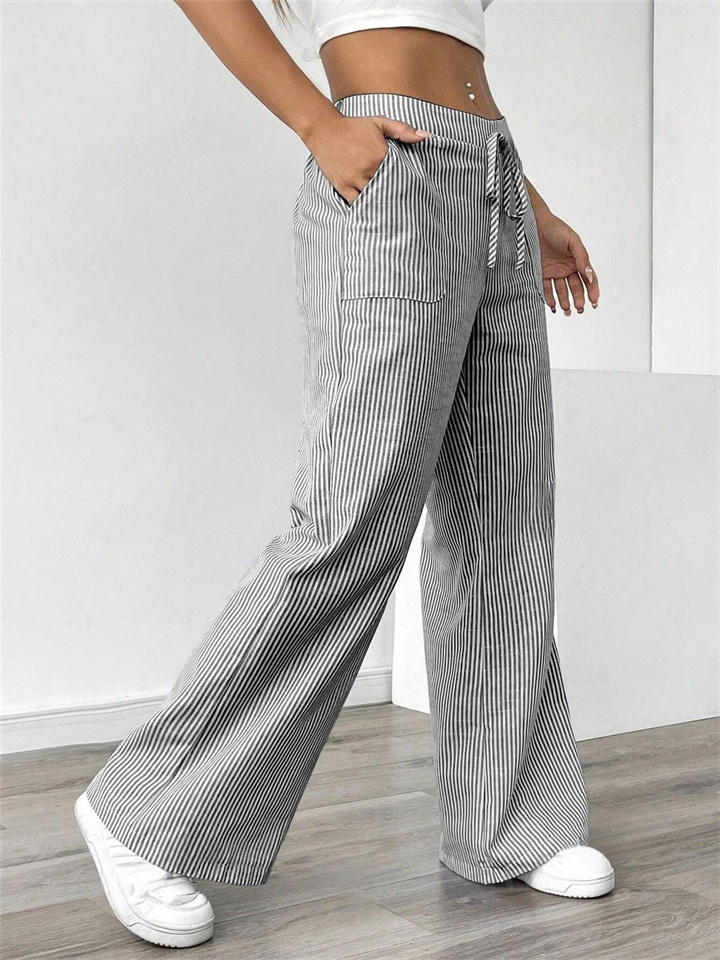 Women's New Striped Pants Casual Versatile Fashion Loose Wide-legged