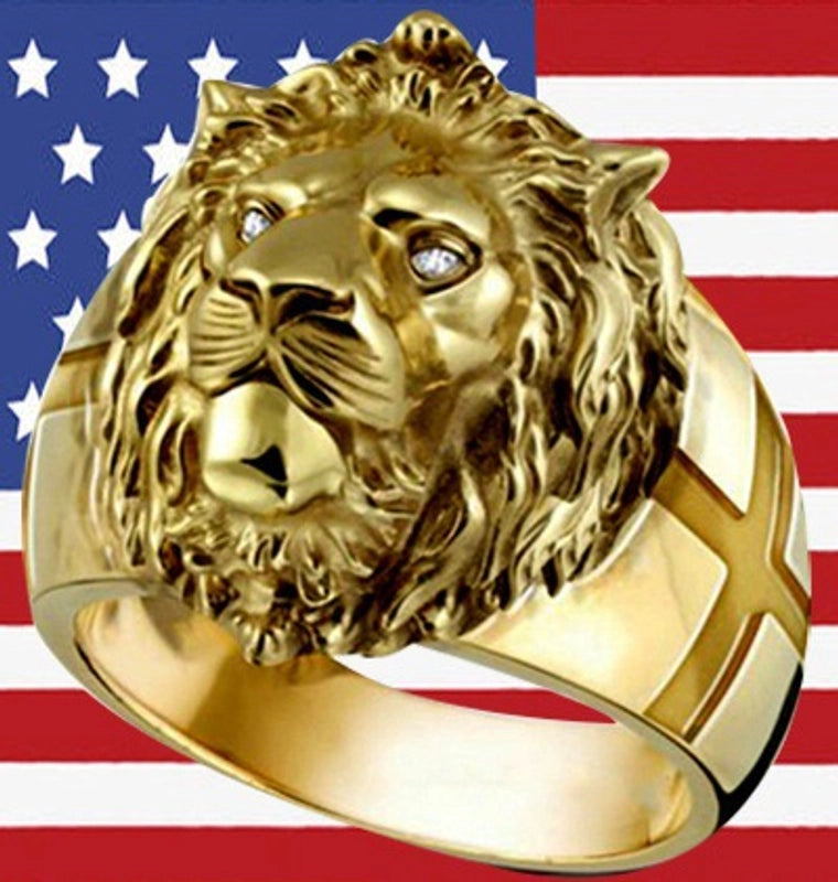 Wish Hot Selling Electroplated Gold Lion Head Men’s Ring Personality Cross Ring Men’s First Jewelry