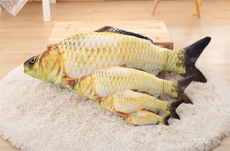 Plush Creative 3D Carp Fish Shape Cat Toy Gift Cute Simulation Fish Playing Toy For Pet Gifts Catnip Fish Stuffed Pillow Doll