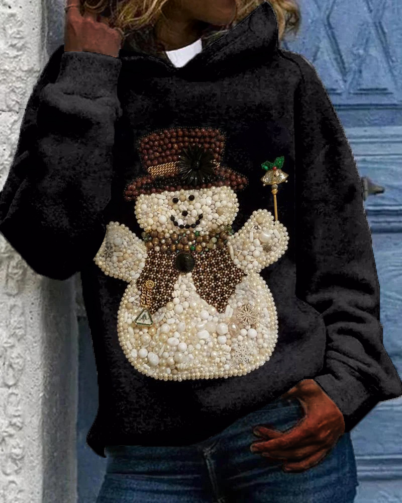 Christmas Pearl Snowman Long-sleeved Hoodie