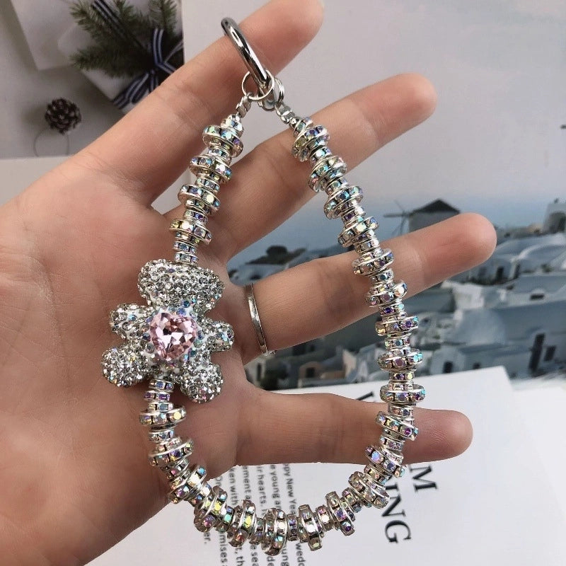 IG Style Shiny Ball Beaded Beaded Inlay Rhinestones Bag Pendant Keychain