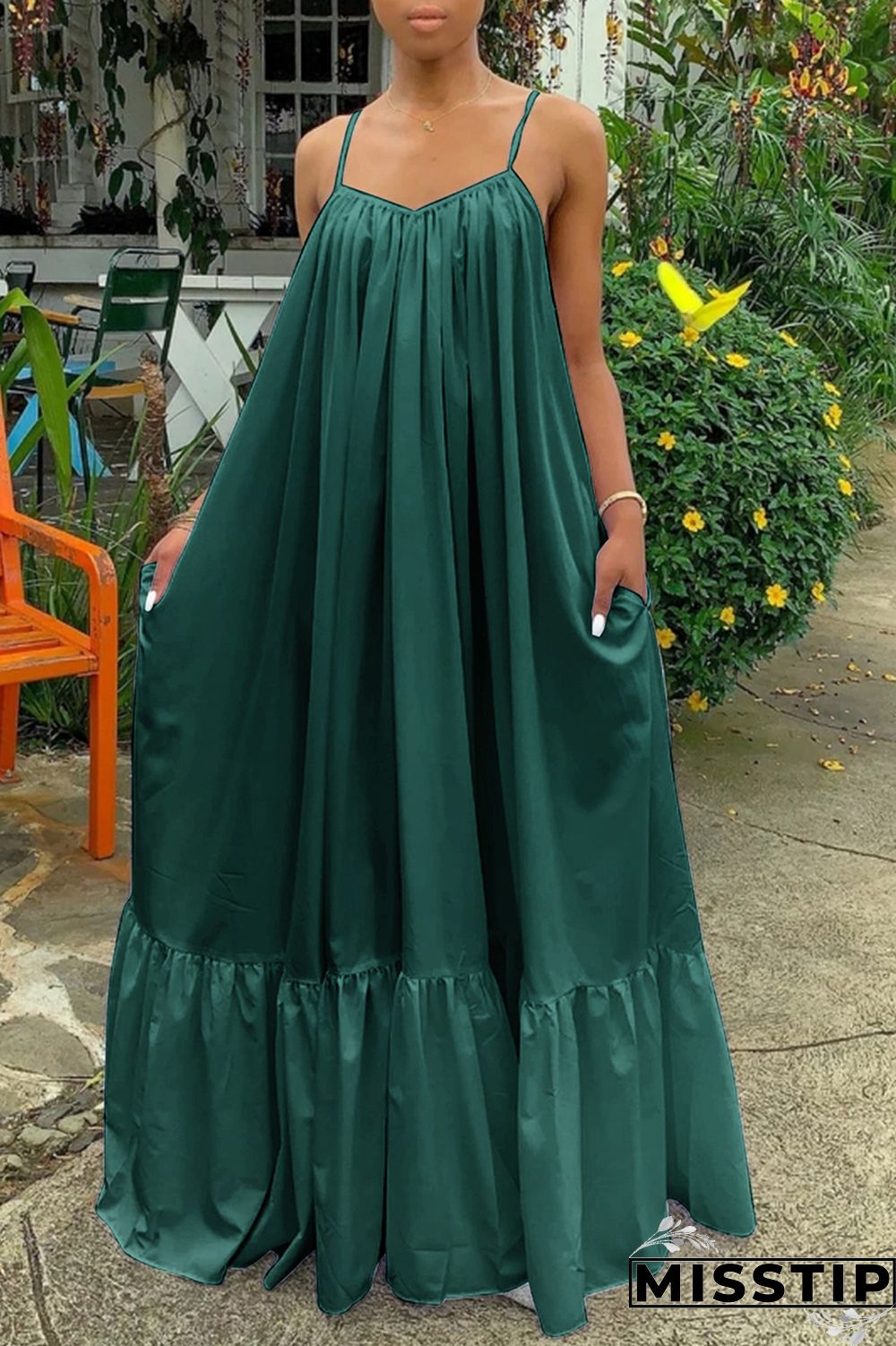 Pink Sexy Casual Solid Backless Spaghetti Strap Loose Sling Dress