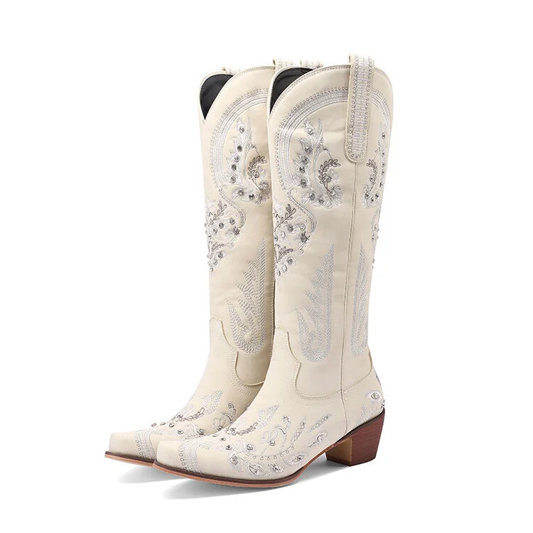 Women's Western Cowboy Embroidered Pointed Toe Boots
