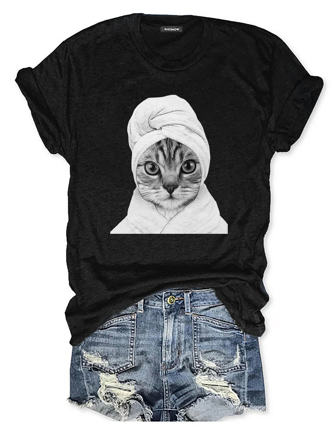 Funny Cat In Bathrobe Portrait T-shirt