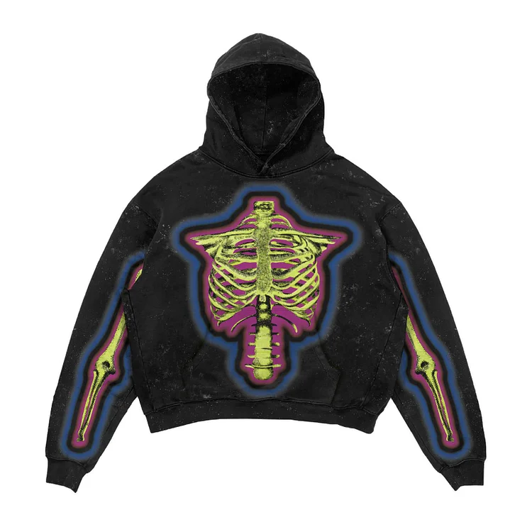 Purple Black Blue Shadow Skull Lazy Street 3D Printing Loose Hooded long-sleeved Sweater Hoodie at Hiphopee