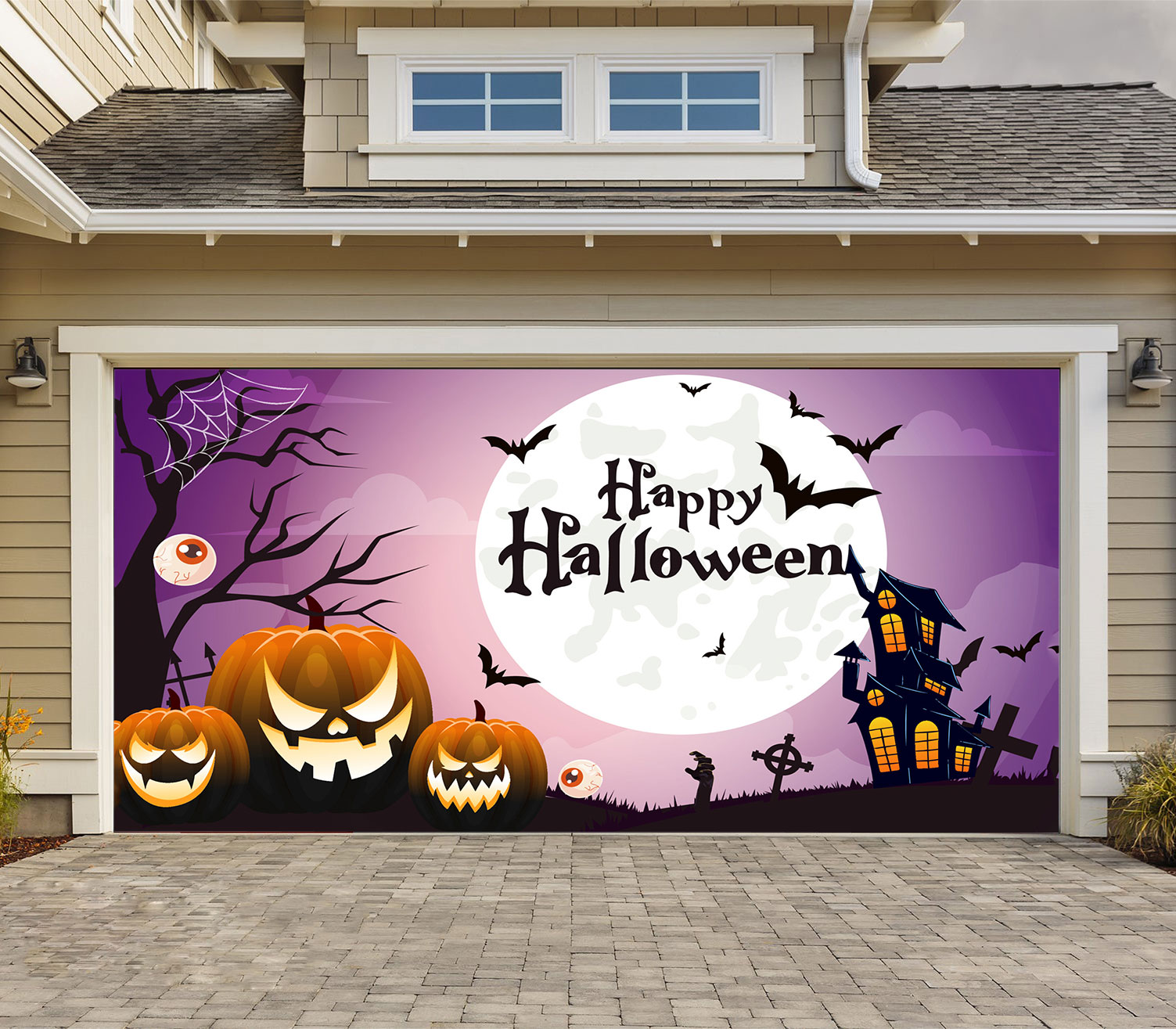 Happy Halloween Scary Pumpkin Garage Door Banner Mural