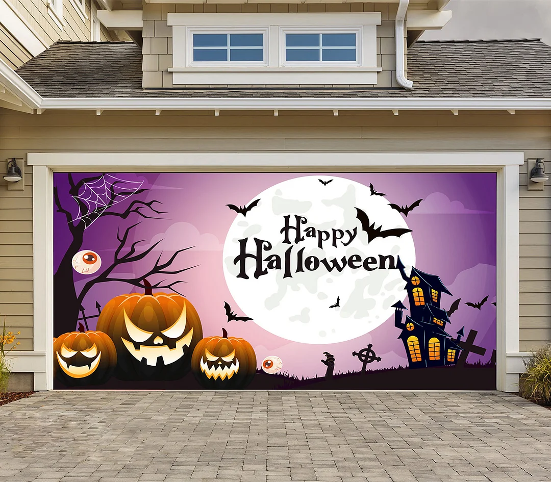 Happy Halloween Scary Pumpkin Garage Door Banner Mural
