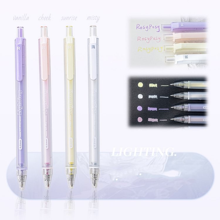 Journalsay 4 Pcs/Set 0.8mm High Gloss Pastel Color Painting Pens Student Press Cute Marker Pens Highlighter