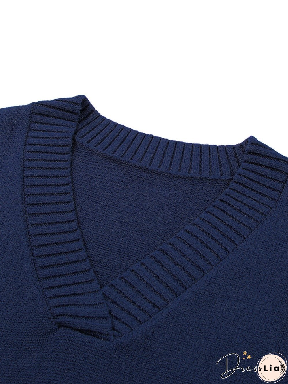 Navy Blue Ribbed Knitted Sleeveless Vest Sweater