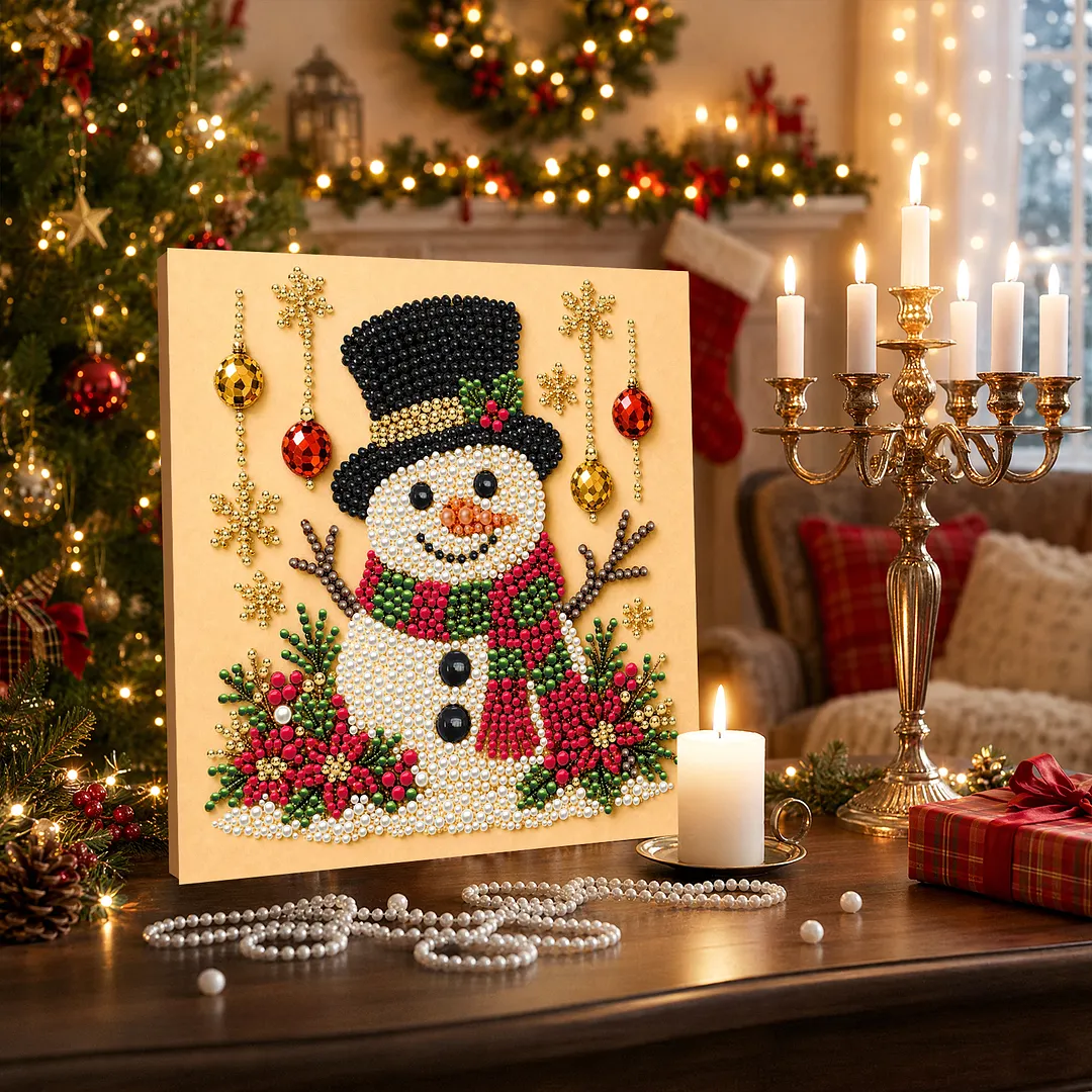 DIY Pearl Painting Art Kits with Frame 7.87x7.87in Home (Christmas for SNOWMAN)