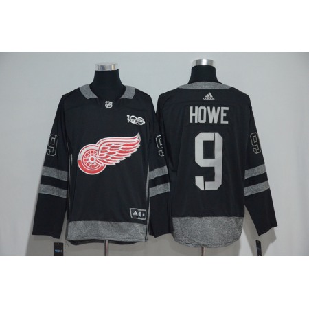Detroit Red Wings #9 Gordie Howe Black Men's 1917-2017 100th  Anniversary   Stitched NHL Jersey