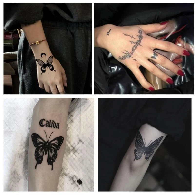 20Pcs Black Butterfly Rose Heart Shape Women Girls Sexy Temporary Tattoo Stickers Waterproof Fake Tatoos Body Arm Chest Art