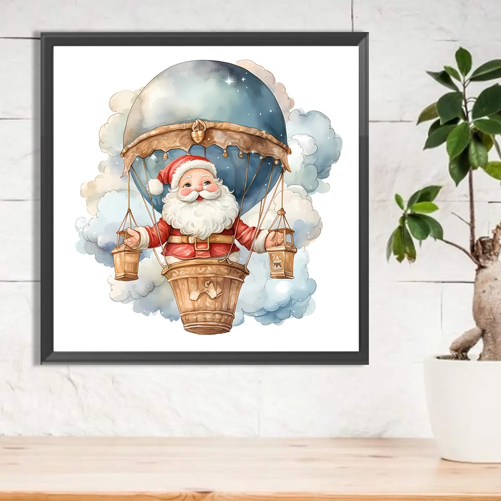 Diamond Painting - Full Round Drill - Hot Air Balloon Santa(Canvas|30*30cm)