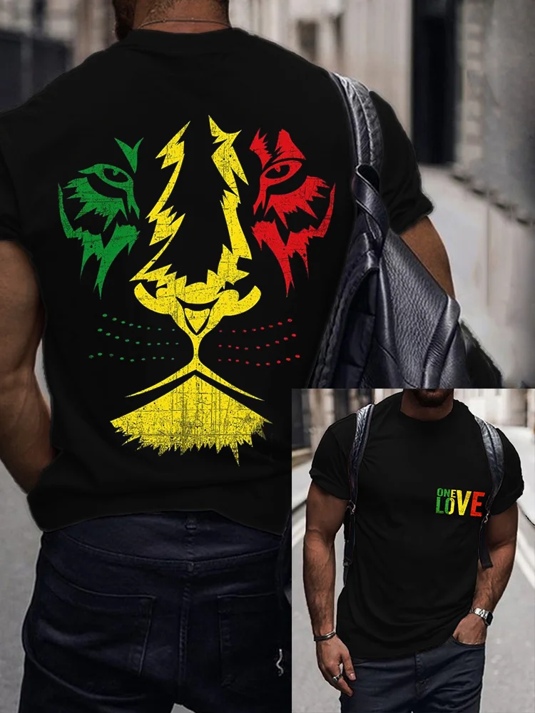 Men's Rasta Lion Face One Love Graphic T Shirt
