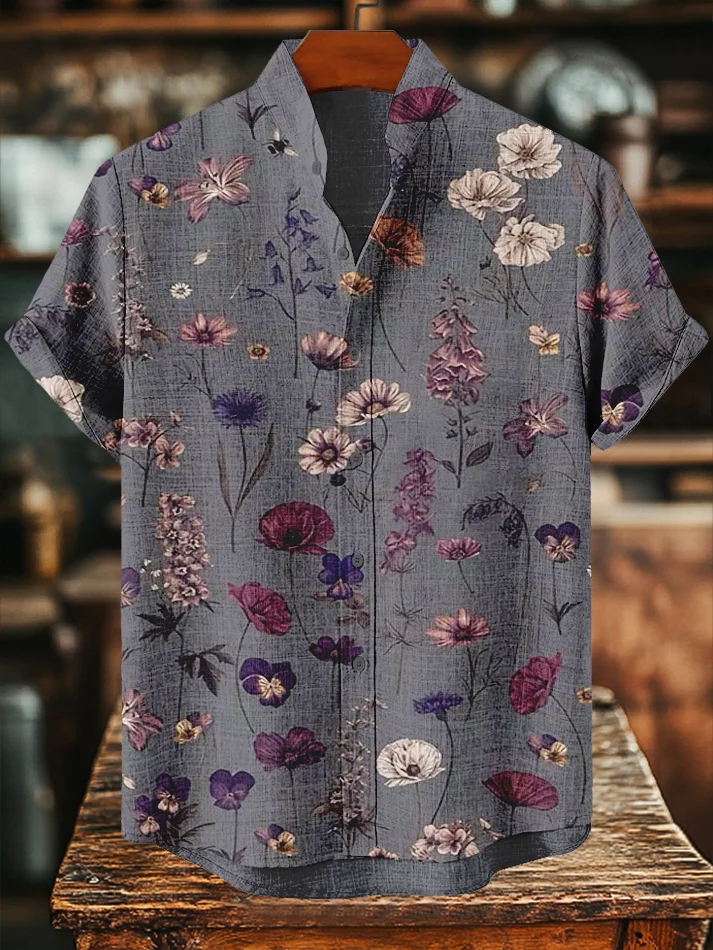 Men's Vintage Floral Art Print Shirt