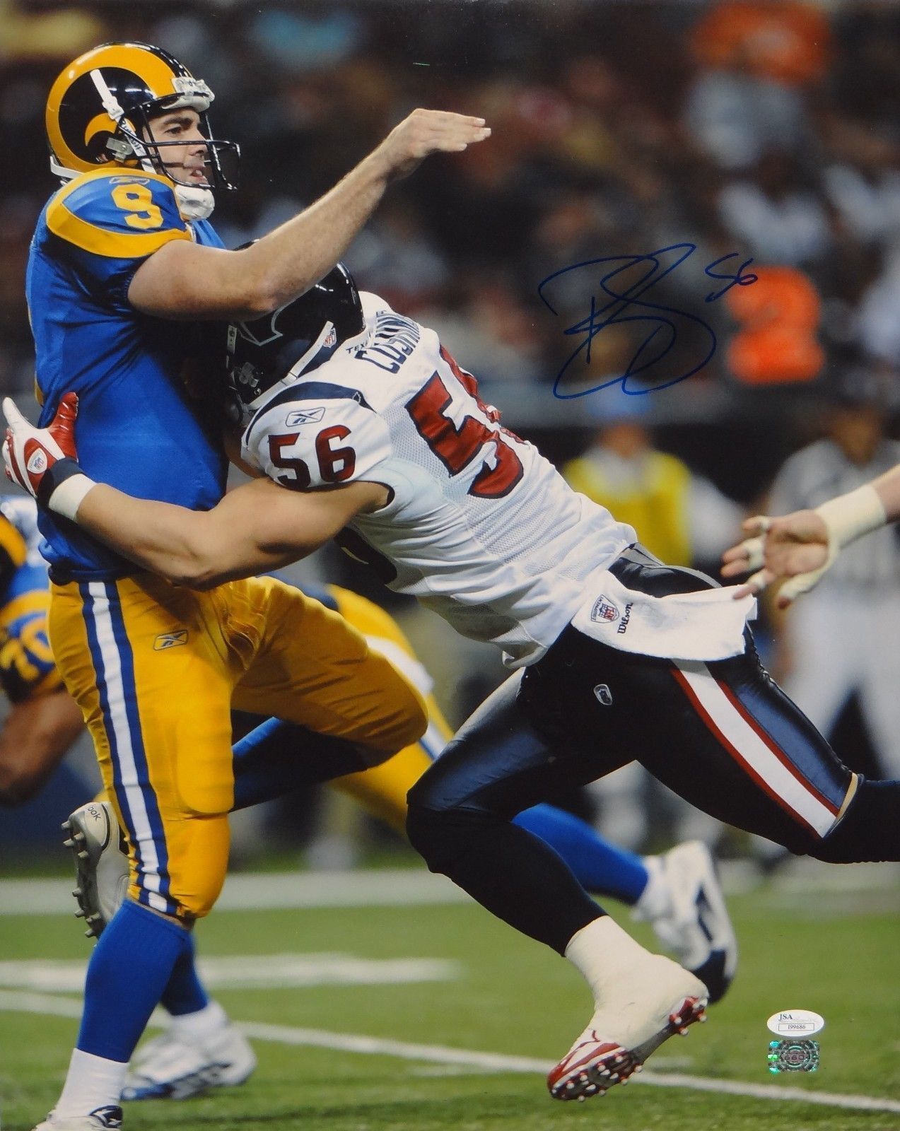 Brian Cushing Autographed 16x20 Tackling Rams QB Photo Poster painting- JSA Authenticated