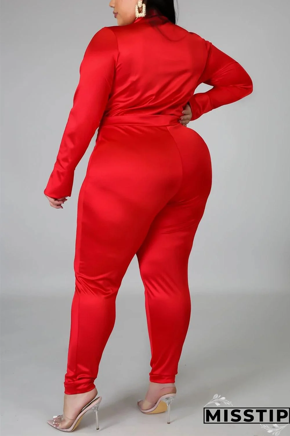 Blue Fashion Casual Solid Basic Turtleneck Plus Size Set