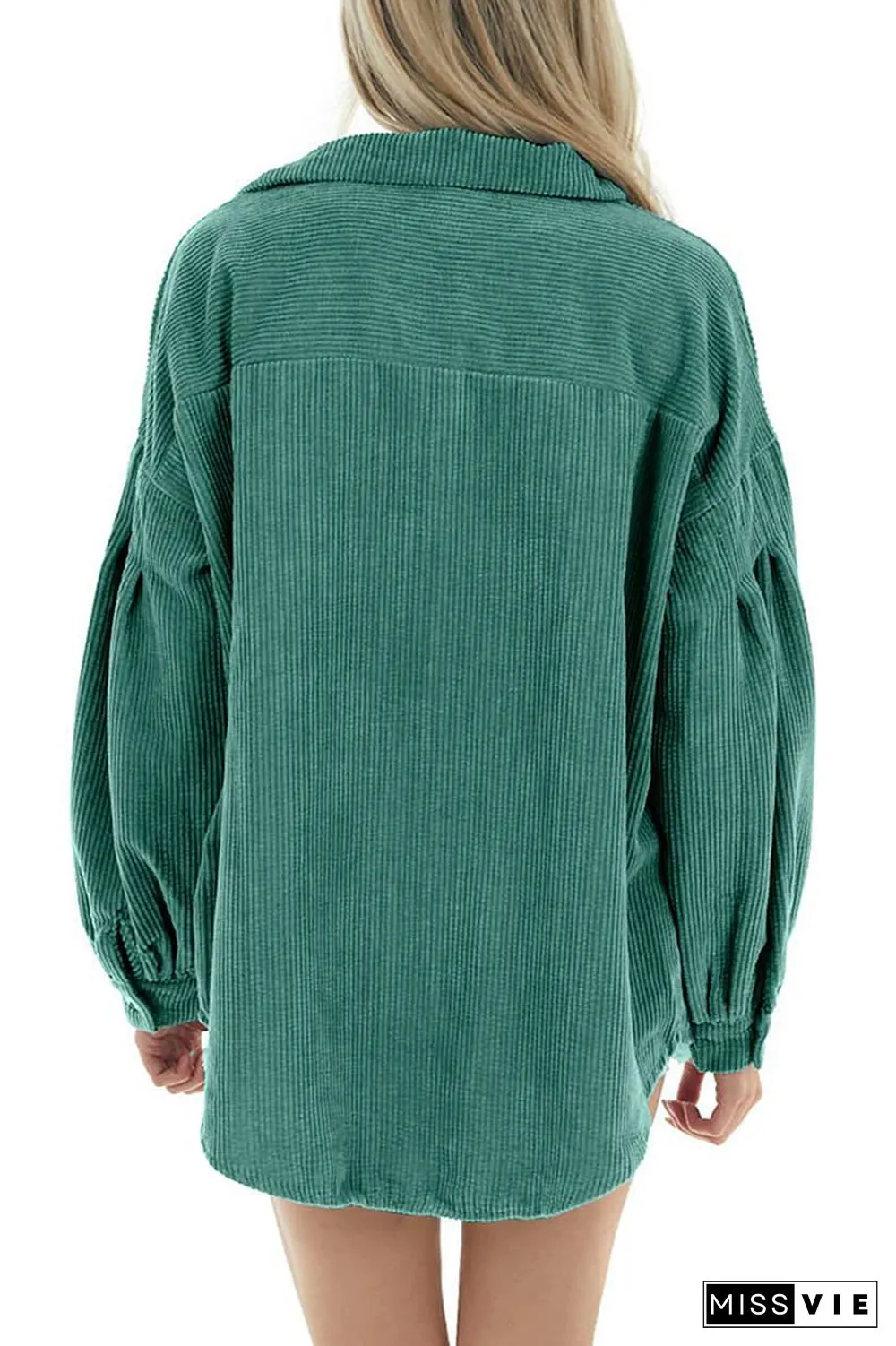 Lantern Sleeve Button Pockets Corduroy Shirt