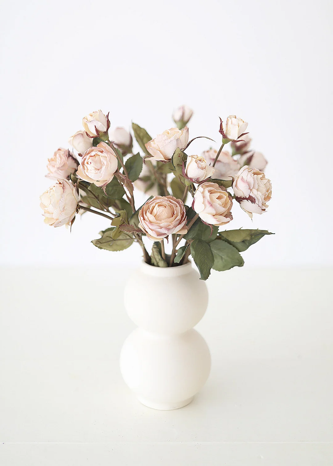 Beige Faux Dried Roses with Bud - 21"