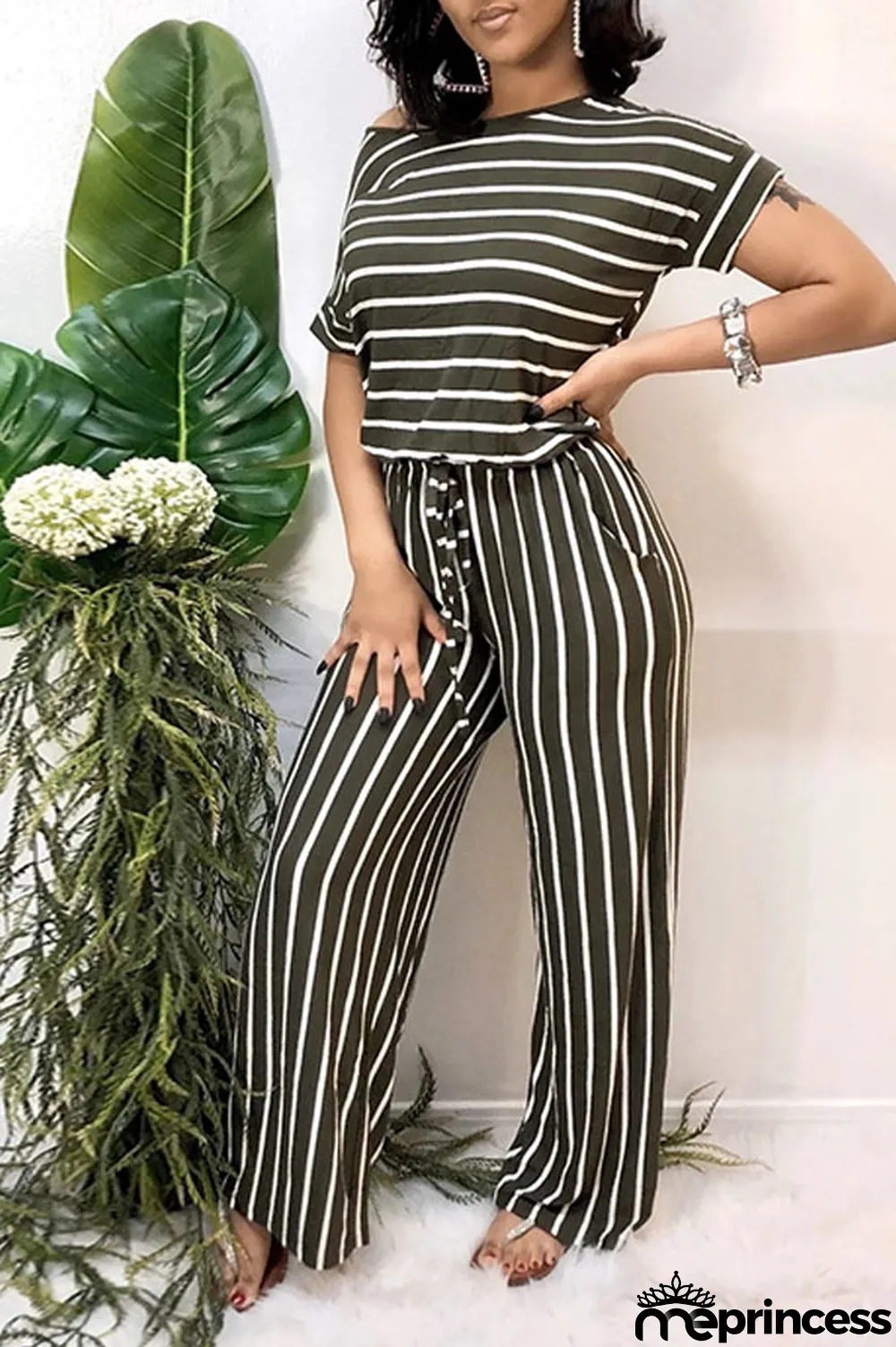 Grey Polyester Sexy Striped Print Stripe Plus Size
