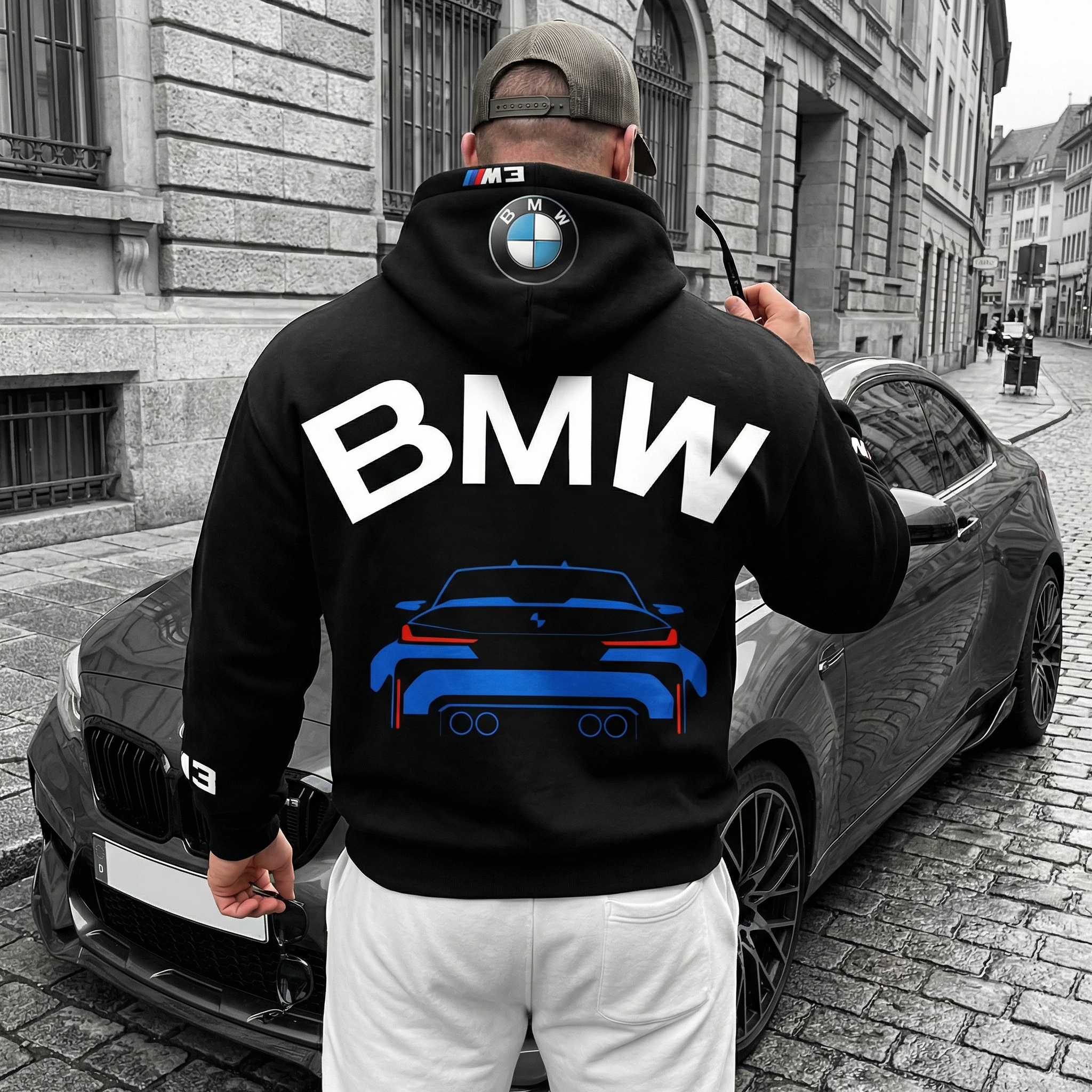 Oversized Hoodie With Glow-in-the-dark Print Of A Sports Car &ndash; I Love BMW