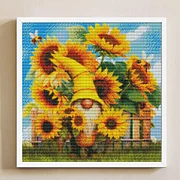 Gnome Stamped Cross Stitch Kits - Needlepoint Counted Cross Stitch Kits for Beginners  Adults Sunflower Patterns Dimensions Embroidery Kits Arts and Crafts (11CT)