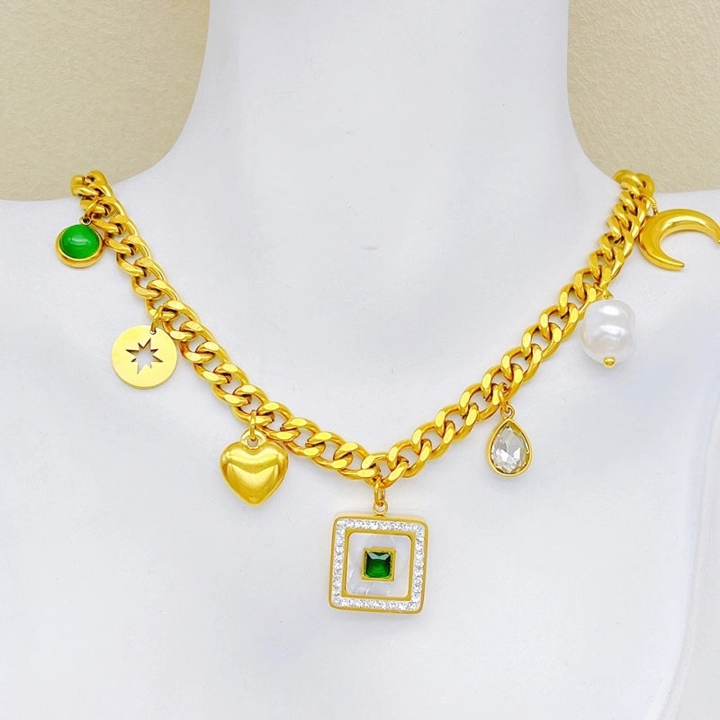 Bohemian Heart Shape Flower Titanium Steel Plating Pendant Necklace