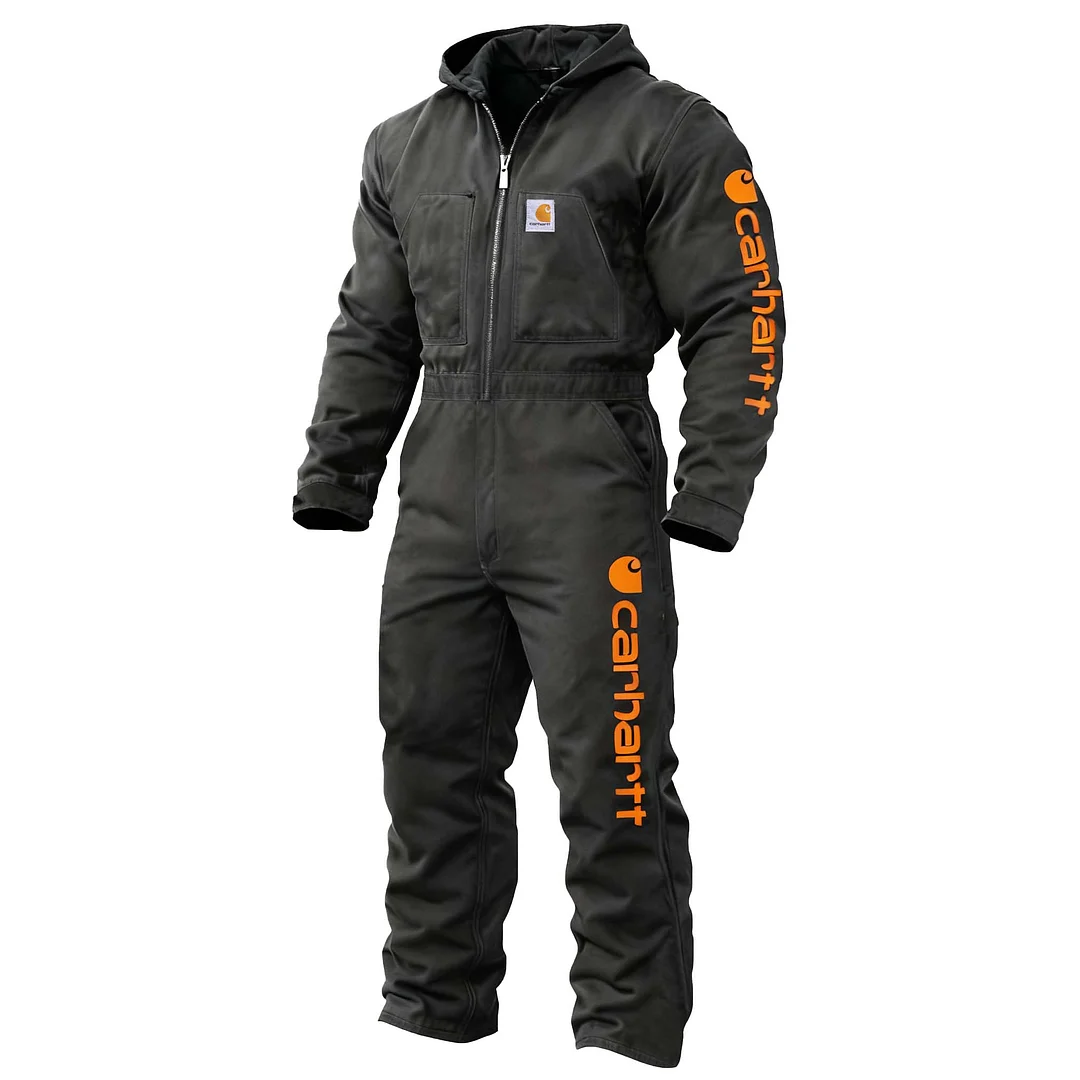 Men's Vintage Black Duck Work Insulated Coverall Long Sleeve Hooded Jumpsuit