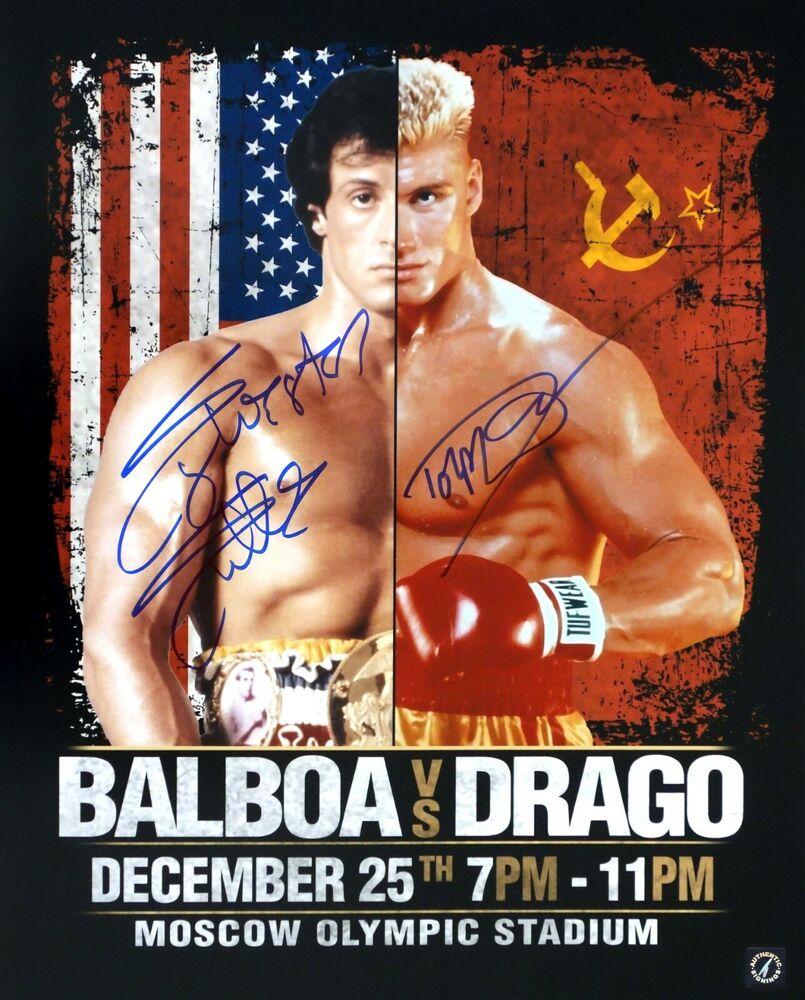 Sylvester Stallone & Dolph Lundgren Autographed 16x20 ROCKY IV Photo Poster painting ASI Proof