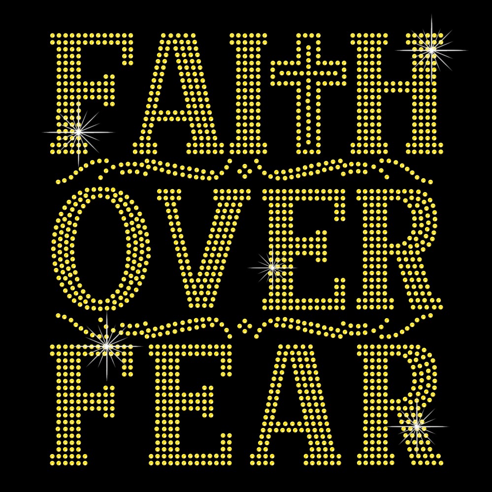 3mm Citrine rhinestone faith over fear jesus letter iron on heat transfer for t shirt