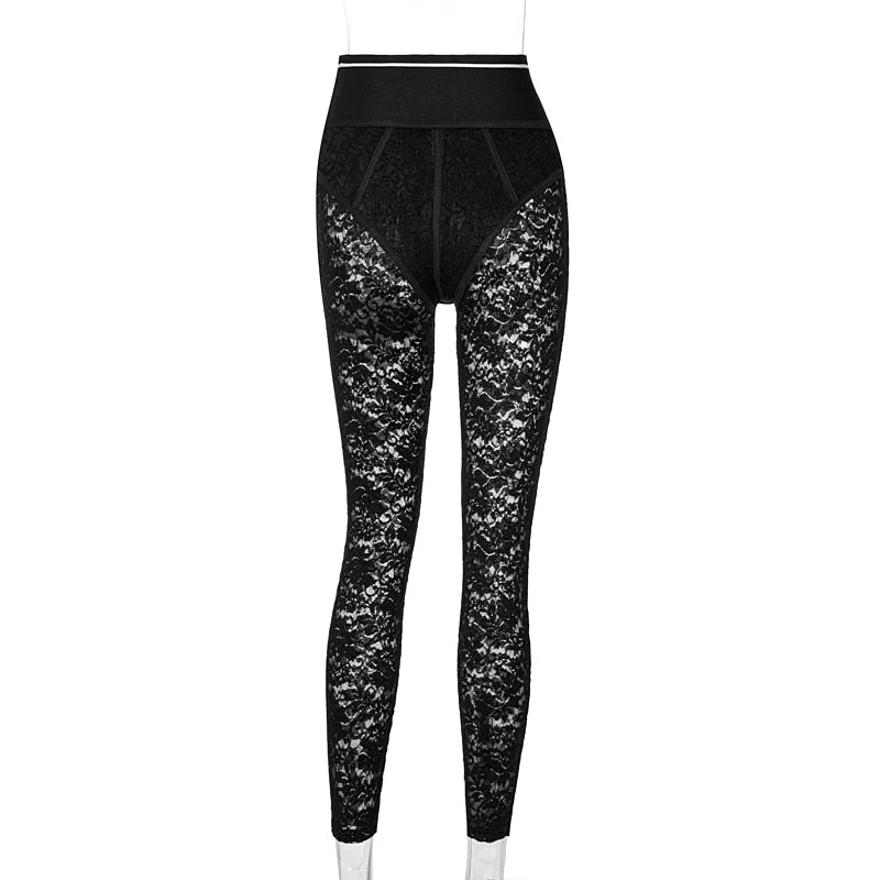 Hugcitar 2021 High Waist See-Through Zip Up Bodycon Pencil Pants Summer Women Fashion Streetwear Casual Trousers No Words Y2K