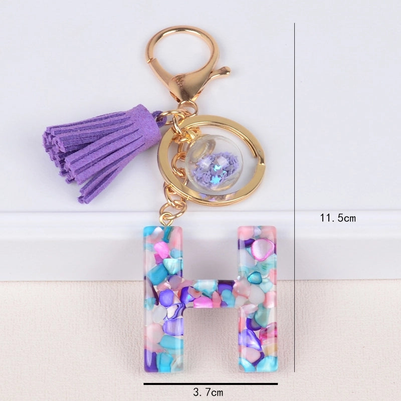 Fashion Style 26 English Letters Keychain Crystal Epoxy Color Stone Letter Tassel Pendant Bag