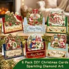 6Pcs DIY Pearl Diamond Painting Christmas Cards, 3D Greeting Card Craft Kits with Resin Pearls, Handmade Holiday Cards for Adults, Christmas Gifts & Decorations