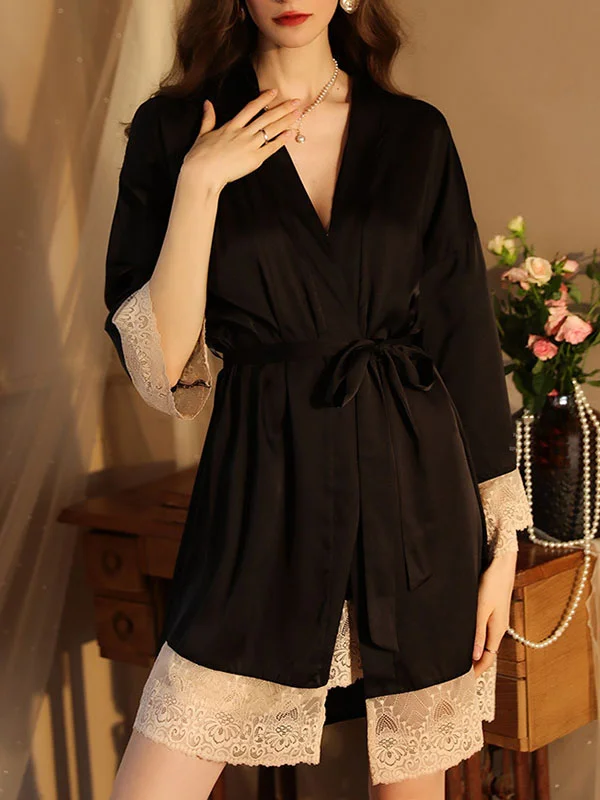 Long Sleeves Loose Comfortable Smooth Split-Joint Deep V-Neck Robes