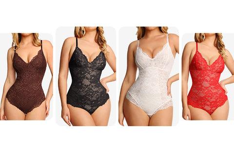 Popilush Basic Full Lace Built in Shapewear Bodysuit Women Vneck Compression Sleeveless Thong Tummy Control Backless Adjustable Sexy Bodysuit Womenswear Summervibe