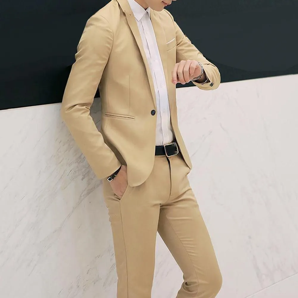 Set Suit Men Long Sleeve Button Lapel Suit Suit Business Casual Pocket Men Suit Two-piece Set Suitable for office wedding gifts